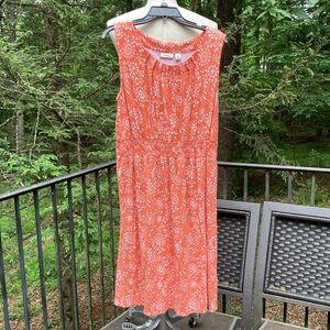 L.L. Bean salmon floral sleeveless dress, elastic waist sz. XL (some wear)